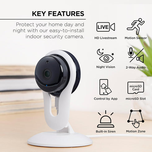 Indoor Camera, 1080p HD Camera for Home Security with Two-Way Audio, Motion Detection, and Night Vision, Compatible with Alexa and Google Home