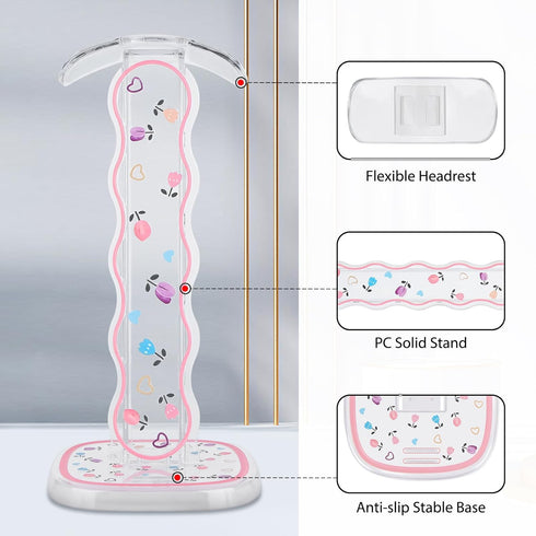 CamyCosy Headphone Stand Gaming Headset Holder for Desk, Clear Tulip Flowers Pattern Cellphone Stand for All Headphones