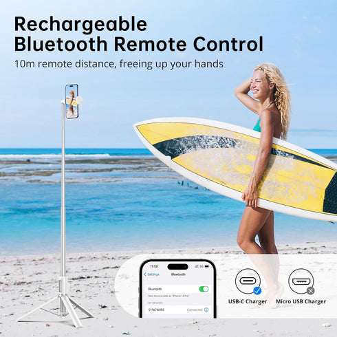 SYNCWIRE 55" Selfie Stick Tripod, Extendable Aluminum Phone Tripod with Rechargeable Bluetooth Remote, Compatible with