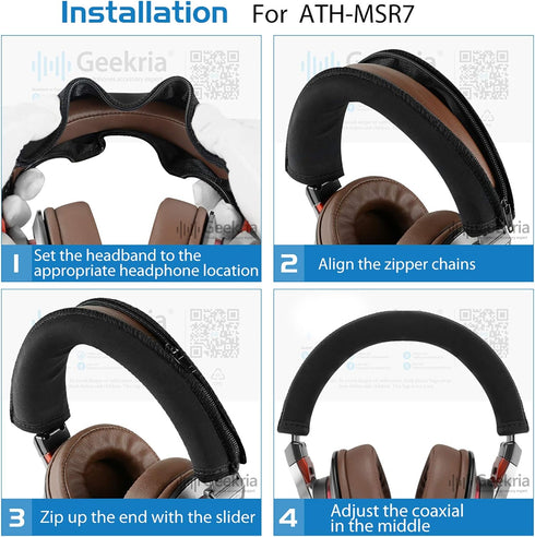 Geekria Flex Fabric Headband Cover for ATH-MSR7, Easy DIY Installation, Black