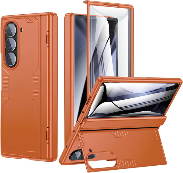 Samsung Galaxy Z-Fold-6 Case with Screen Protector, Slim Hinge Lightweight Stand, Wireless Charging - Orange