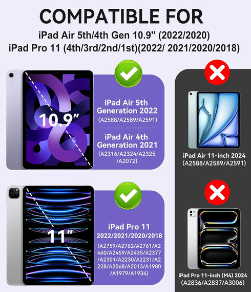 Case for iPad Air 5th/4th Generation (2022/2020) 10.9'', for iPad Pro 11 Inch, Hard Slim Cover with Pencil