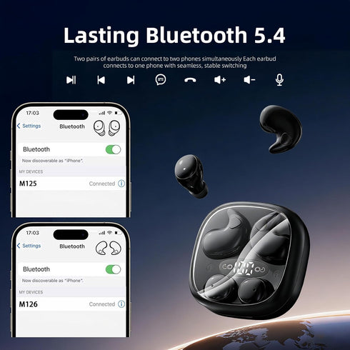 CUAUUO Flat Sleep Earbuds Mini Invisible Tiny Wireless Ear Buds, Wireless Hidden Small Sleeping Headphones for Side
