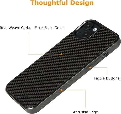 molzar Grip Series Case for iPhone 14 Plus, Real Weave Carbon Fiber, Built-in Metal Plate, Wireless Charging