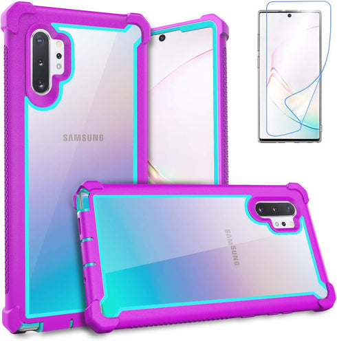 Case for Samsung Galaxy Note 10 Plus with Screen Protector, Full Body Protective Hybrid Dual Layer Case (Purple Light
