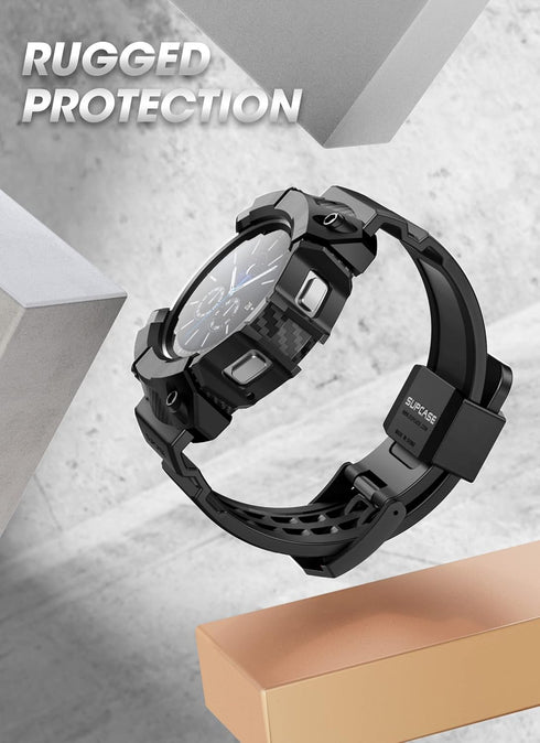 SUPCASE Heavy Duty Cover for Samsung Galaxy Watch 4 Classic 46mm (Unicorn Beetle Pro) with Adjustable Strap Band, Black
