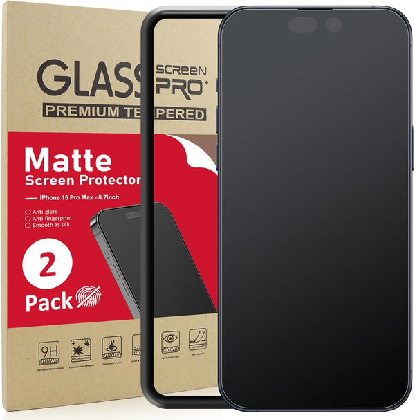 Ambison Matte Glass Screen Protector for iPhone 15 Pro Max (2 Pack) - Anti-Glare, Bubble-Free, 6.7" Install Frame, 2023