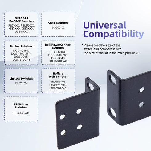 19" Rack Mount Kit for 17.3 inch Wide Switches - Compatible with Buffalo Tech, Dell, Cisco, and More