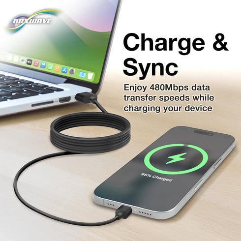 BoxWave 6ft DirectSync USB 3.0 A to USB 3.1 Type C Cable for Simbans PicassoTab 10, Charge and Sync - Black