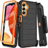 Samsung Galaxy A14 5G Case with Belt Clip Holster, Black/Orange, Built-in Screen Protector & Kickstand, Military Grade