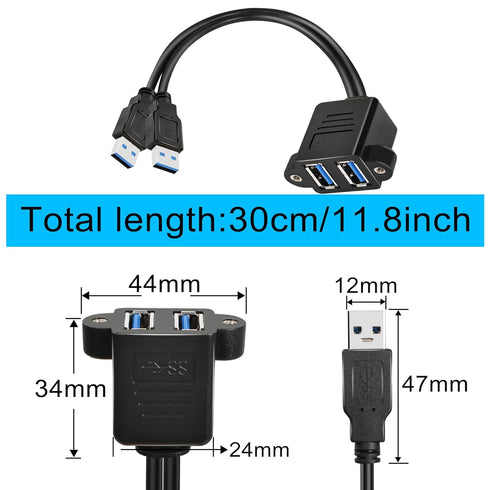 GINTOOYUN Dual USB 3.0 Cable - 2 Ports USB 3.0 Male to Female Extension Cable, Suitable for Various Occasions