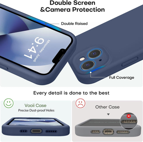 Vooii iPhone 13 Case - Navy Blue, Liquid Silicone, Shockproof, Camera Protection, Soft Anti-Scratch Microfiber Lining,