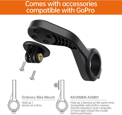 Ravemen AOM01 Out-Front Mount for Garmin Bike Computers & GoPro/FR160 - Fits 31.8mm Handlebars
