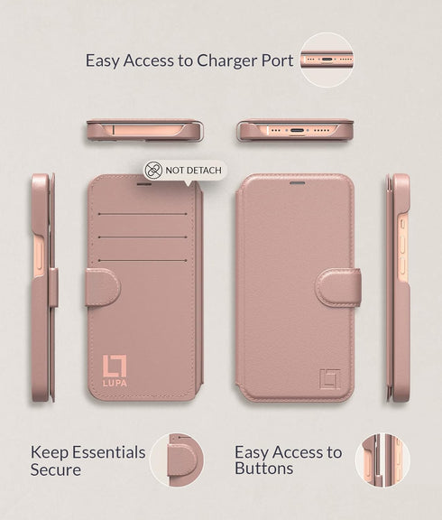 LUPA iPhone 11 Pro Flip Wallet Case - Slim Faux Leather Purse with Credit Card Holder, Rose Gold
