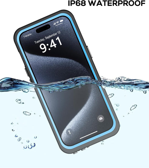 for iPhone 15 Pro Case Waterproof 6.1'', Full Protective Dustproof Shockproof Phone Case with Screen Protector (Blue)