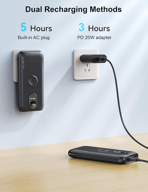 XEGNER 10000mAh 22.5W Pack 17/16, Portable Charger, Power Bank Fast Charging with Wall Plug, Built-in Cables, LED