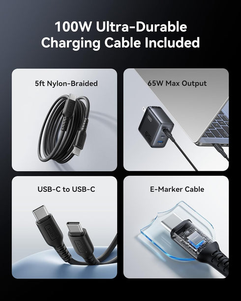 INIU 65W 3-Port 100W 17 16 15 S26 S25 10 9 USB C Charger Block, GaN Fast Charging Adapter with Cable & Advanced