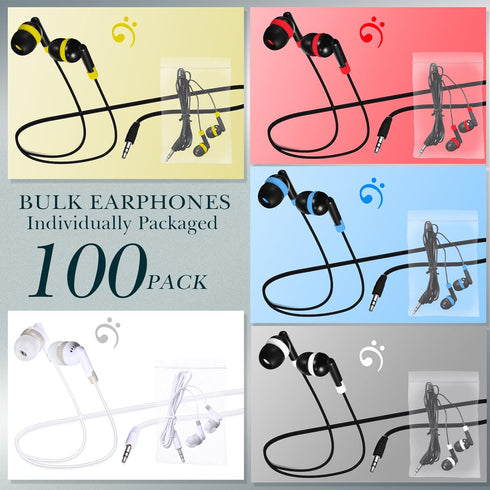 Kanayu 100 Pack Wired Earbuds, Bulk for Classroom, Basic Student Earbuds, Individually Bagged, Multicolor