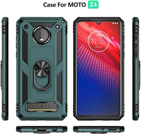 Moto Z4 Case - Military Grade Shock-Absorption Bumper Cover with Anti-Scratch Protection, Teal Ring Mount
