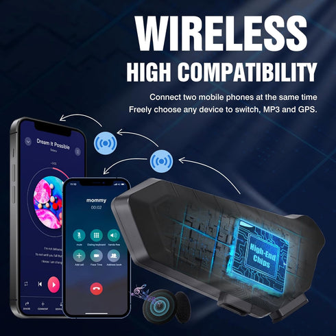 Motorcycle Helmet Speakers High Battery Life Helmet Headphone IPX6 Automatic Answer/Call Music Control/Intelligent Noise/Wake up Siri, 2 Different Types of Mic?Compatible with All Helmets?