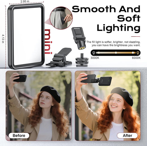 Datarm 4-14H Rechargeable Soft Selfie Light for Phone, Camera, Laptop, Battery Portable LED Light for Pictures, Phone