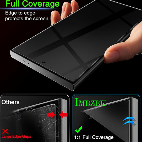 IMBZBK 3 Pack Privacy Screen Protector for Samsung Galaxy S24 Ultra Tempered Glass 3 Pack Camera Lens Protector Accessories Anti Spy Case Friendly, Support Fingerprint Reader, Full Coverage
