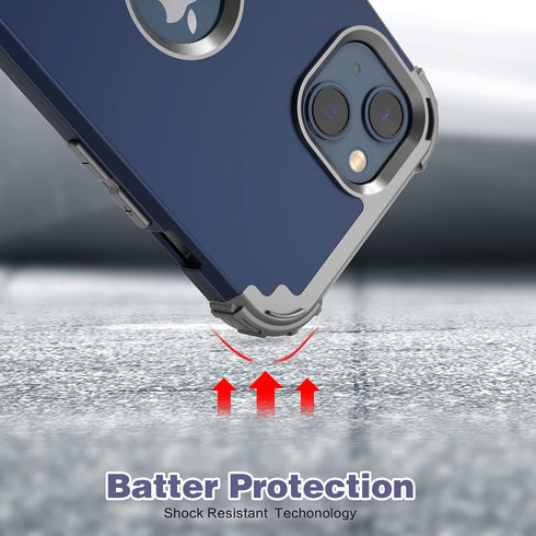 IDweel iPhone 13/14 Case, Blue - Hybrid Shockproof Hard PC & Soft Silicone, Full Body Protection with Screen Protector.