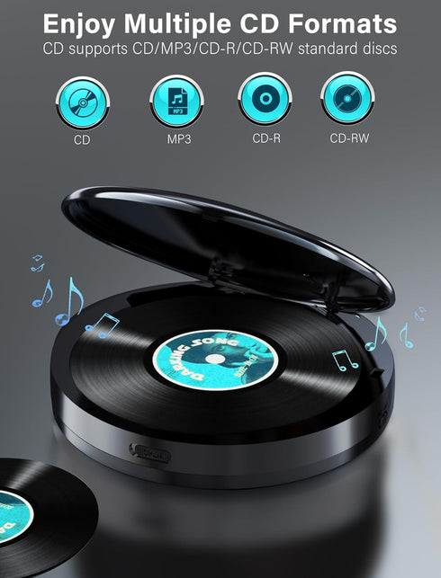 AFU 2000mAh 3.5mm MP3 Portable CD Player with Rechargeable Battery-Bluetooth Connect CD Player with Headphones Jack,FM