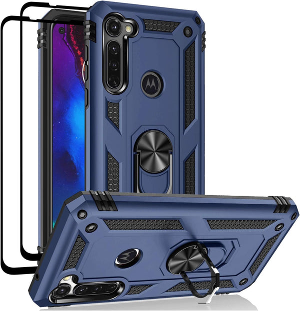 Moto G Stylus/Pro (2020) Case with Tempered Glass Screen Protectors, Androgate Ring Kickstand Shockproof Cover