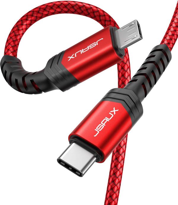 JSAUX 6.6FT USB C to Micro USB Cable, Braided Charger & Sync for MacBook, Galaxy S8/S9/S10, Pixel 3 XL & more - Red/2M