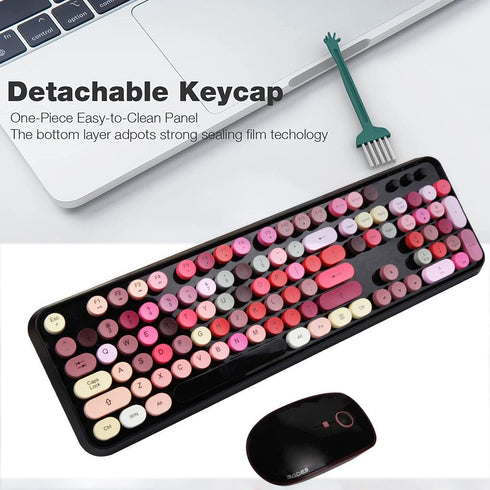 FOPETT Wireless Keyboard and Mouse Sets, Reliable 2.4 GHz Connectivity for PC, Laptop, Smart TV (Black Colorful)