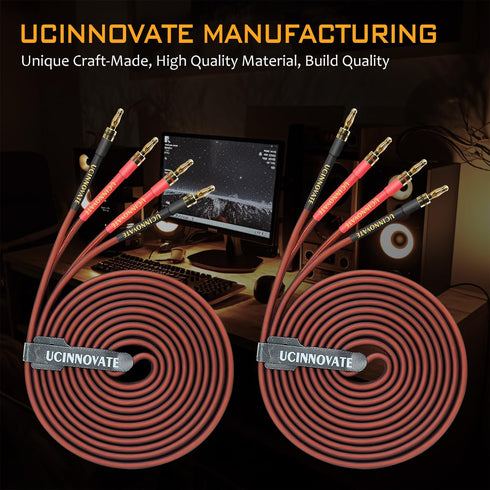UCINNOVATE Speaker Cable with Banana Plugs, 2 Pack 9.8ft/3m 14 Gauge Speaker Wire for Hi-Fi & Home Audio