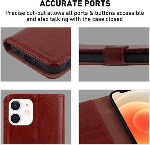 MONASAY Wallet Case for iPhone 12 mini 5G, Flip Folio Leather Cover with Credit Card Holder, Glass Screen Protector