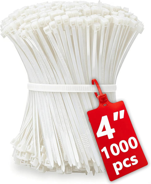 1000pcs Small White Zip Ties 4 Inch, Mini Cable Ties Tiny Zipties