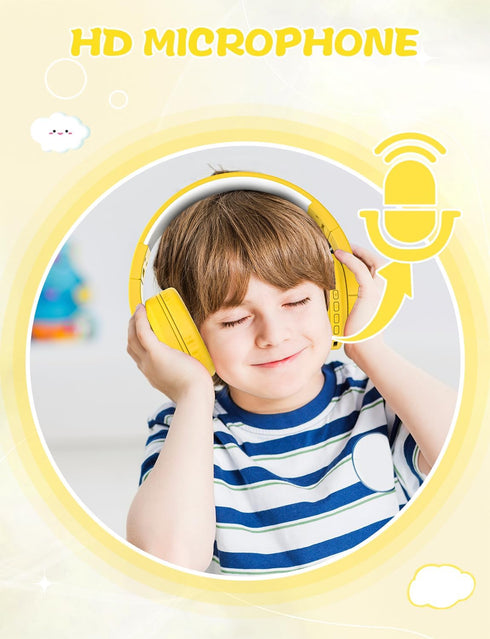 Kids Bluetooth Headphones, Wireless Headphones with Microphone, 74/85/94dB Volume Limited, 80H Playtime, Foldable Over