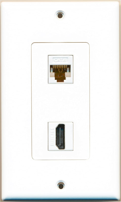 RiteAV 1 x Cat6 Ethernet Female and 1 x HDMI Port Wall Plate, White