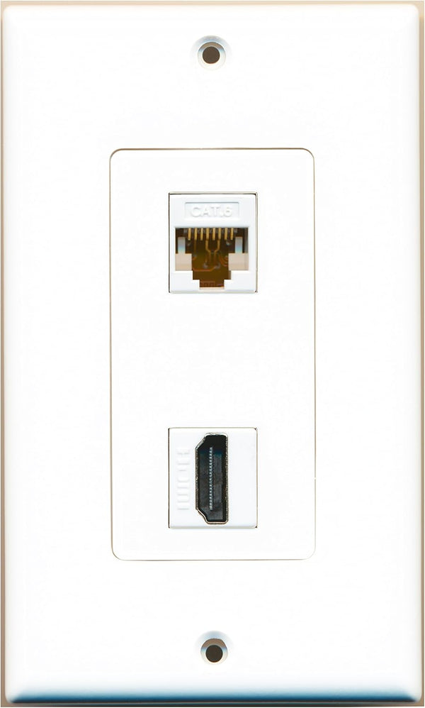 RiteAV 1 x Cat6 Ethernet Female and 1 x HDMI Port Wall Plate, White