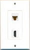 RiteAV 1 x Cat6 Ethernet Female and 1 x HDMI Port Wall Plate, White