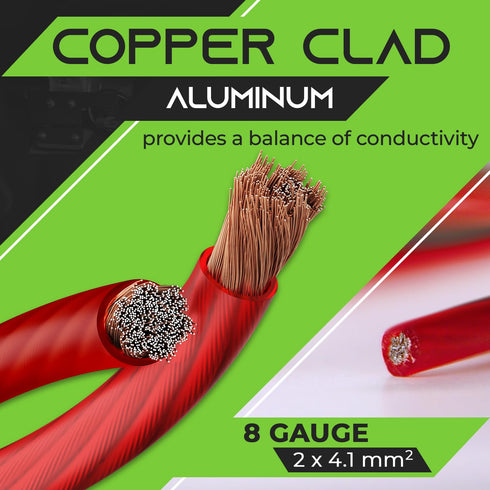 GearIT 8 Gauge Wire (10ft - Red Translucent) Copper Clad Aluminum CCA - Primary Automotive Wire Power/Ground, Battery Cable, Car Audio Speaker, RV Trailer, Amp, Electrical 8ga AWG 10 Feet