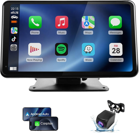 Haudio 7" Portable Wireless CarPlay & Android Auto Car Stereo with Backup
