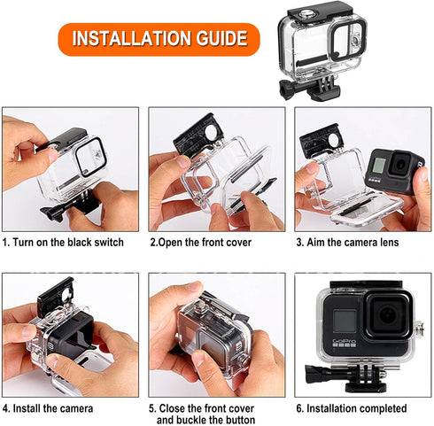 60M/196FT Waterproof Housing Case for Go Pro Hero12 Black/Hero11 Black/Hero10 Black/Hero9 Black, Protective Underwater
