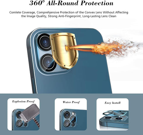 imluckies 6.7" iPhone 12 Pro Max Camera Lens Protector - Tempered Glass, HD Clear, 9H Hardness, Scratch Resistant, Easy