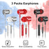 3 Pack MP3 3.5mm Wired Earbuds with Microphone, In-Ear Headphones Wired with Noise Blocking &Volume Control, Premium
