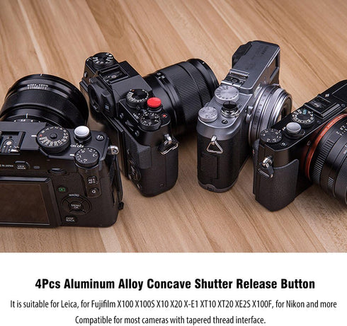 Camera Shutter, 4pcs Aluminum Alloy Concave Shutter Release Buttons Compatible for X100, X100S, X10, X20, X-E1, XE2S,