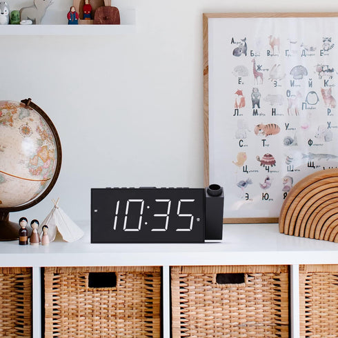 Mesqool Projection Alarm Clock with FM Radio, Large Number Display, USB Charger, Dual Alarms, Sleep Timer