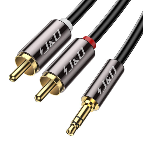 J&D RCA Audio Cable, 1ft RCA to 3.5mm Male to 2 RCA Phono Male Stereo Adapter Aux Cable, Gold-Plated Heavy Duty