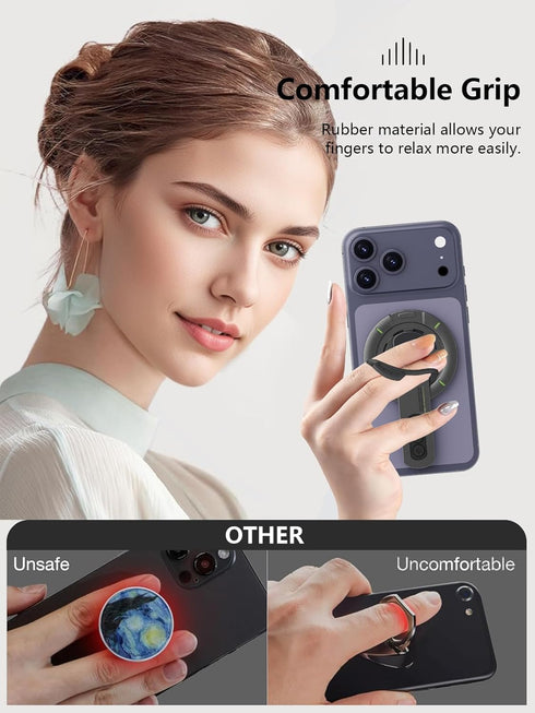 Jishane 17/16/15/14/13/12 Magnetic Phone Grip with Silicone Finger Ring, Phone Ring Holder Stand, Magnetic Grip