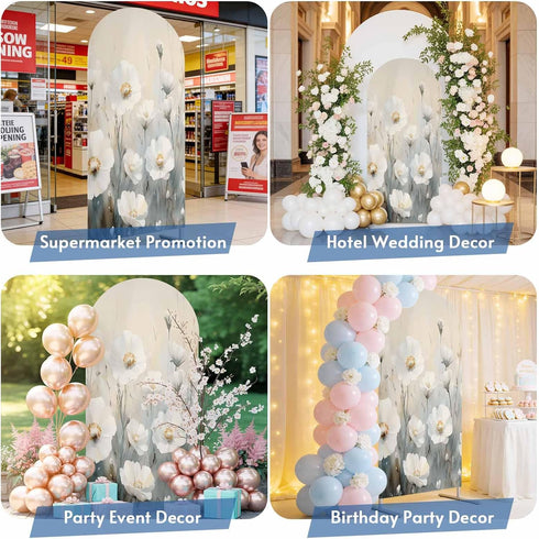 Jnbasdffb 6 Spring Floral Wedding Arch Cover, Stretchy Spandex Arch Backdrop Stand Covers FT, White Flowers Modern Oil