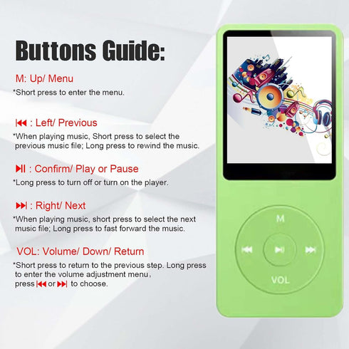 imkavery 128GB MP3 5.2, Player with Bluetooth Portable Green Music Player for Kids with Built-in HD Speaker, FM Radio