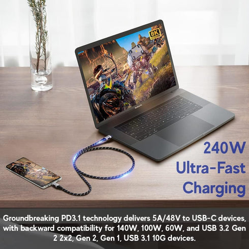 LINKUP USB 4.0 240W 40Gbps Type-C Thunderbolt 4 Cable 4ft, 8K@60hz Video Super-Fast Data Charging Compatible